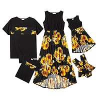 PATPAT Family Matching Outfits Mother Daughter Floral Print Sleeveless Tank Maxi Dresses and Short-Sleeve T-Shirts Set