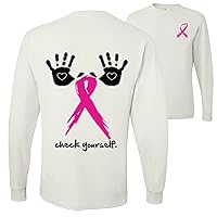 Check Yourself Breast Cancer Awareness Graphic Front&Back Mens Long Sleeves