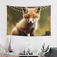 Dwrepo Cute Baby Fox Tapestry Flag Wall Hanging Wall Art Funny Poster Banner Aesthetic Wall Tapestries for Bedroom Living Room Dorm Backdrop Home Decoration 60