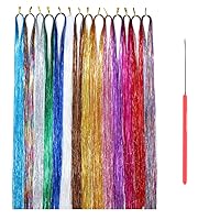 Hair Tinsel Kit with Tool 48 Inch 14 Colors 2400 Strands Hair Extensions Tinsel Kit Glitter Hair Accessories for Halloween Christmas Decoration Women Girls (48 Inch, 14 color)