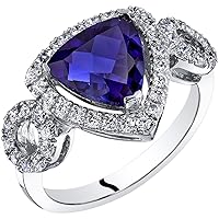 PEORA 14K White Gold 2.50 Carats Created Blue Sapphire Signature Ring for Women, Trillion Cut 8mm, AAA Grade, Sizes 5 to 9