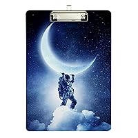 ALAZA Astronaut Moon Planet Space Galaxy Clipboards for Kids Student Women Men Letter Size Plastic Low Profile Clip, 9 x 12.5 in, Silver Clip