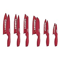 Cuisinart Knife Set, 12pc Cermaic Knife Set with 6 Blades & 6 Blade Guards, Lightweight, Stainless Steel, Durable & Dishwasher Safe (Red)