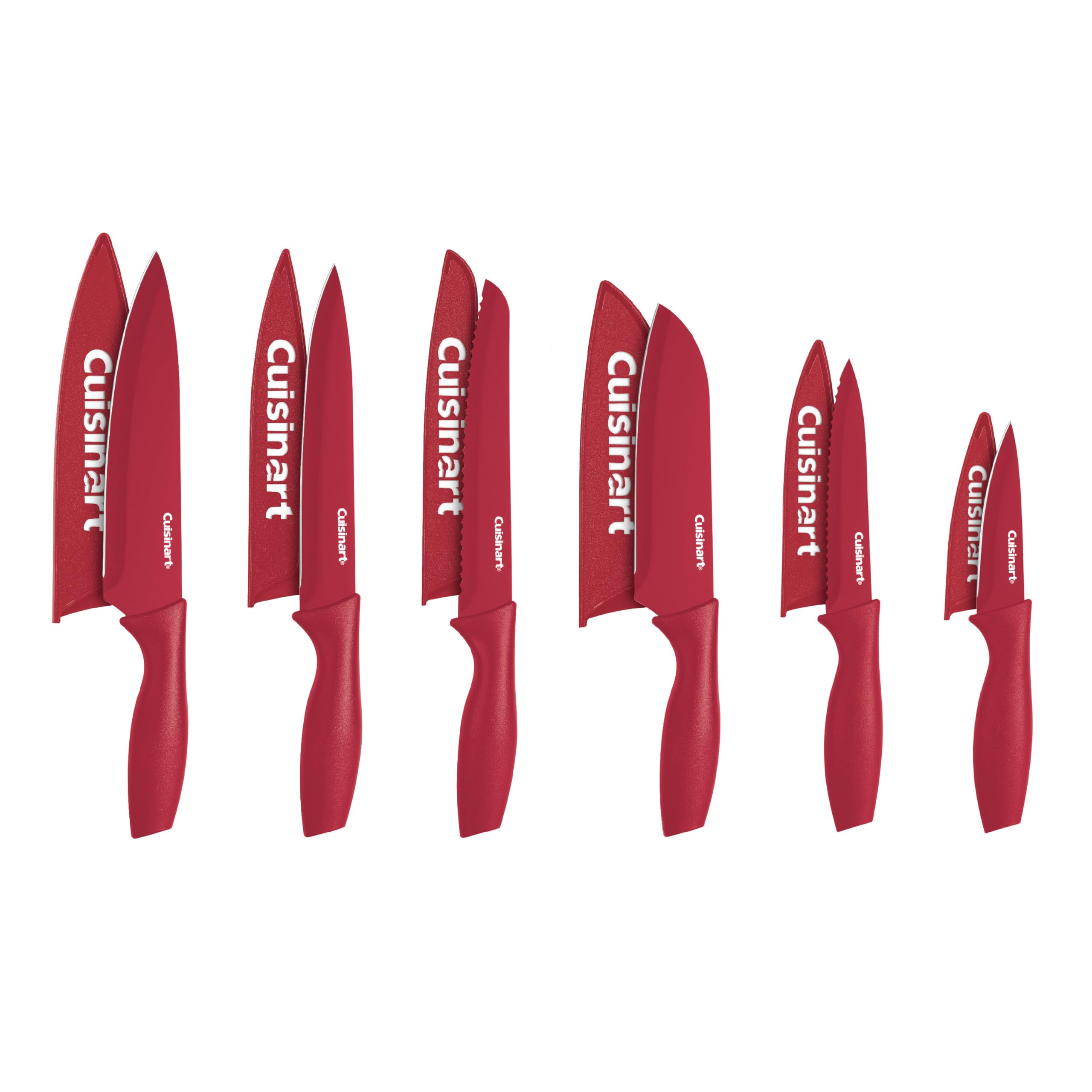 Cuisinart Knife Set, 12pc Cermaic Knife Set with 6 Blades & 6 Blade Guards, Lightweight, Stainless Steel, Durable & Dishwasher Safe (Red), C55-12