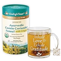Organic CCF Ginger Tea with Inspirational Tea Mug | Eco-Conscious Pyramid Tea Bags | Ayurvedic Cumin, Coriander, Fennel, Ginger Tea | USDA Organic, Vegan, Caffeine Free