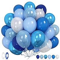 Blue Latex Balloon, 60PCS 12Inch Metallic Chrome Blue Balloons, Navy Blue Light Baby Blue Balloons, Macaron Pastel Blue Balloons, Pearl Blue Balloons for Birthday Wedding Baby Shower Party Decor