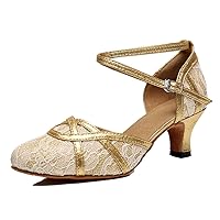 TDA Women's Mid Heel Round Toe Lace Synthetic Tango Ballroom Salsa Latin Dance wedding Shoes