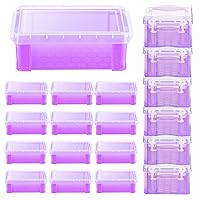 Tatuo 18 Pcs Small Plastic Crayon Box with Lid, 5.31'' x 2.95'' x 1.97'' Stackable Storage Case Mini Organizer Containers Clear Latch Storage Bins for Jewelry Beads Craft Office Fishing (Purple)