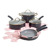 Paris Hilton Epic Nonstick Pots and Pans Set, Multi-layer Coating, Tempered Glass Lids, Soft Touch, Stay Cool Handles, Made without PFOA, Dishwasher Safe Cookware 12-Piece, Charcoal Gray