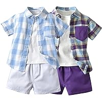 SANGTREE Toddler Little Baby Boys Summer Short Sets, Button Down Hawaiian Outfit, 3 Months - 6 Years