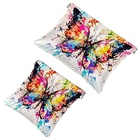 2 Pcs Pocket Cosmetic Bag, Watercolor Splash Butterfly Painting Self-Closing Shrapnel Makeup Bag No Zipper Small Makeup Pouch for Mini Travel Storage for Cosmetics Headphones Jewelry Organizer