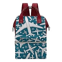 Plane Pattern Aircraft Airplane Jet Durable Travel Laptop Hiking Backpack Waterproof Fashion Print Bag for Work Park Red-Style