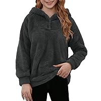 storeofbaby Girls Sherpa Pullover Hoodies Casual Loose Fit Solid Button Sweatshirts