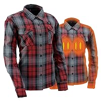 NexGen ZL2602SET Ladies 'Bonnie' Black, Grey and Red Heated Flannel Long Sleeve Shirt (Rechargeable Battery Pack Included)-ZL2602SET-BLK/GRY/RED-2X