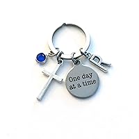One Day at a Time Keychain, Gift for Sponsor Key Chain, AA NA Serenity Prayer Quote Keyring, Anniversary Chip Present for Recovering Addict Alcoholics Anonymous, Al Anon