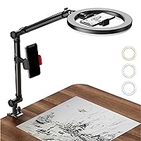 Ring Light with Stand and Phone Holder, USB 10'' Ring Light for Desk, Overhead Camera Mount with Ring Light, Desktop Ring Light with Clamp for Photography/Makeup/Live Stream Video/YouTube