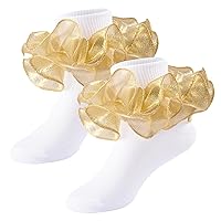 Girls Ruffle Socks Double Lace Frilly Dress Socks Kids Turn Cuff Socks for Toddler Little Girls 2/3 Pack