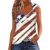 Womens American Flag Shirt Notched Neck Casual Tank Tops Novelty Sleeveless T Shirts 4th of July Graphic Tee Tanks