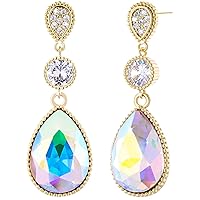 18 * 13 MM Big Teardrop Crystal Dangle Earrings for Women 14K Glod Plated Jewelry