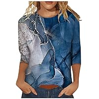 Tops for Women, 2024 Trendy Vintage 3/4 Sleeve Top for Women,Ladies Casual Three Quarter Sleeve Round Collar T-Shirt Blouse