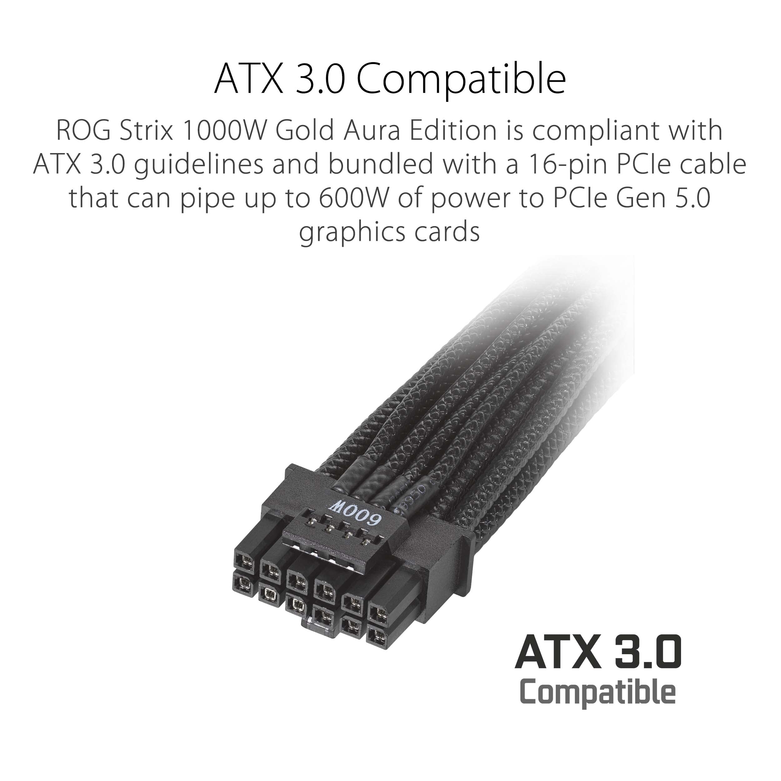 ASUS ROG Strix 1000W Gold Aura Edition (Fully Modular Power Supply, 80+ Gold Certified, ATX 3.0, Cybenetics Lambda A+ Certification, PCIe Gen 5.0 Ready, Axial-tech Fan, Aura Sync, 10-Year Warranty)