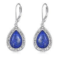 Moonstone/Lapis Lazuli/Peridot Teardrop Earrings for Women Sterling Silver Nordic Filigree Dangle Earrings Healing Amethyst Leverback Earrings Jewelry Gifts for Girls