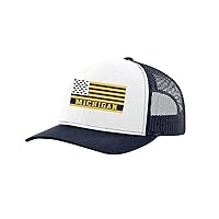Michigan Football Team Colors American Flag Embroidered Football Team Flag Mesh Back Trucker Hat, Navy/White/Navy