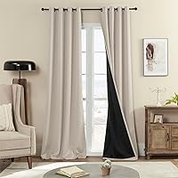 Rutterllow 100% Blackout Curtains, Full Shade 90 Inches Long Complete Blackout Drapes for Living Room, Beige Thermal Insulated Bedroom Window Treatment Drapes (2 Panels,52 x 90 inch)