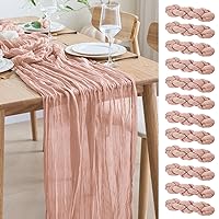 Asee'm 12PCS Table Runner Cheesecloth 10FT Dusty Pink Boho Gauze Fabric Rustic Sheer Cheese Cloth Runners for Wedding Bridal Shower Thanksgiving Party Christmas