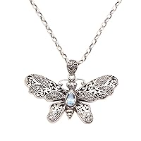 NOVICA Handmade Blue Topaz Pendant Necklace .925 Sterling Silver Indonesia Animal Themed Birthstone 'Elaborate Butterfly'