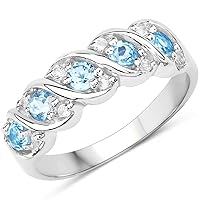 0.65 Carat Genuine Swiss Blue Topaz & White Topaz .925 Sterling Silver Ring