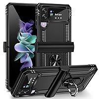 ONOLA for Samsung Galaxy Z Flip 4 Case, Galaxy Z Flip 3 Case with Hinge Protection and 360°Rotate Ring Magnetic Kickstand Heavy Duty Protective Case for Samsung Galaxy Z Flip 3/4 Phone (Black)