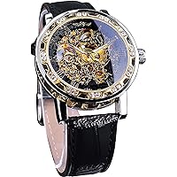 FANMIS Classic Men's Skeleton Automatic Mechanical Watches Luxury Carving Flower Craft Watch with Stainless Steel Waterproof Bracelet Wrist Watch