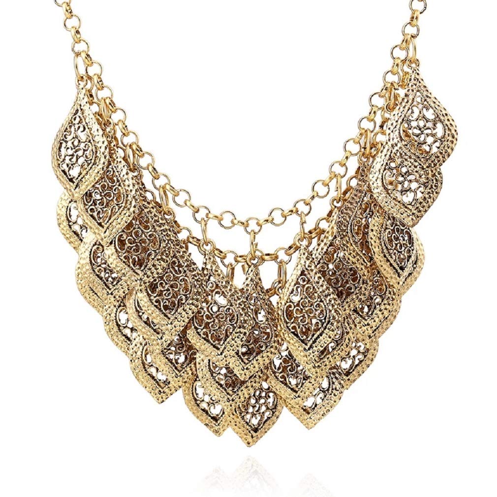 YAZILIND Vintage Gorgeous Multilayer Gold Plated Leaves Chain Collar Bib Chunky Necklace