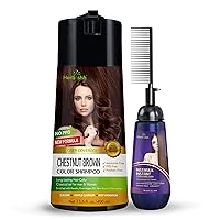 Herbishh Hair Color Shampoo for Gray Hair Chestnut Brown 400 ML + Instant Hair Straightener Cream with Applicator Comb Brush 150 Ml