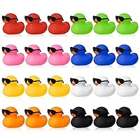 24 Set Mini Rubber Ducks with Sunglasses, Mini Rubber Duck in Bulk Tiny Duck Bath Rubber Duck for Car Dashboard Decorations Cruise Birthday Party Favors(8 Colors)
