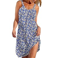 Women's Bohemian Round Neck Glamorous Casual Loose-Fitting Summer Swing Flowy Dress Print Sleeveless Knee Length Beach