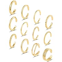 Tornito 12Pcs 18K Gold Filled Toe Rings Minimalist Thin Wire Cubic Zirconia Summer Beach Toe Rings Open Adjustable Foot Jewelry for Women Silver Gold Tone