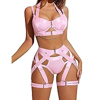 Sexy Women Come Here Daddy Please Strappy Lingerie Set 2pcs Slutty
