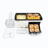 Newest 4 in 1 Breakfast Maker Station With Grill, Toast Drawer and Frying Basket, Removable Nonstick Plates, Independent Dual Temperature Control, Essential for Breakfast Burgers Eggs, Off white