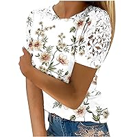 Womens Floral Print Shirts Cute Lace Crochet Blouses Tops Short Sleeve Elegant Tunic Ladies Summer Clothing 2023