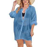 IN'VOLAND Womens Swimsuit Coverups Swimwear Button Down Beach Cover Up Long Sleeve Bathing Suit Bikini Cover Shirt Dress