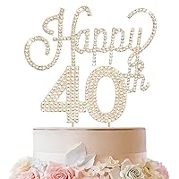 Happy 40th Birthday Gold Rhinestone Cake Topper - Cheers to 40th Birthday Forty Years Old Anniversary Party Cake Centerpieces Topper Decorations Gift Sign.