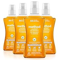 Liquid Laundry Detergent; Ginger Mango Scent; Plant-Based Stain Remover; 66 Loads per 53.5 fl oz bottle; 4 Pack (264 Total Loads); Packaging May Vary
