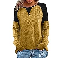 Thick Long Sleeve Shirts for Women Women Fashion Long Sleeve Round Neck Top Stitching Pullover Casual Loose T
