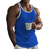 Ribbed Tank Tops for Men Summer Casual Slim Fit Sleeveless Round Neck Muscle Gym Shirts Fitness Bodybuilding Tanks