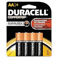 DURACELL MN1500B4Z CopperTop Alkaline Batteries with Duralock Power Preserve Technology, AA, 4/Pk