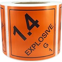 Hazard Class 1 D.O.T. Explosives 1.4G Hazmat Labels 4x4 Inch Square 500 Adhesive Labels