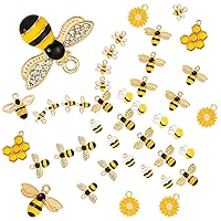 TXIN 45 Pieces 9 Styles Bee Charms Enamel Rhinestone Honeybee Charms Pendants Golden Plated Bee Dangle Charms Small Bee Honeycomb Flower Metal Charms for DIY Bracelet Necklace Earrings Jewelry Making