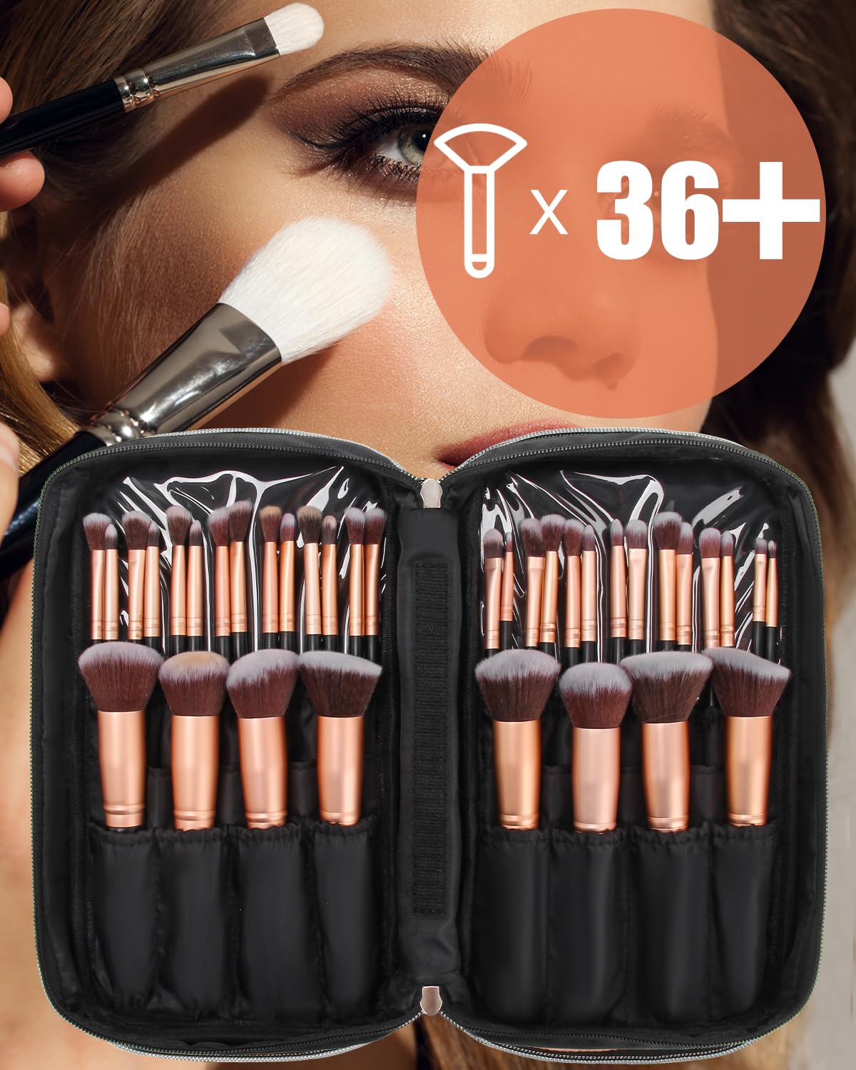 Makeup Brush Bag, Makeup Brush Organizer Cosmetic Bags Makeup Artist Case with Belt Strap Holder Multi functional Cosmetic Bag Makeup Handbag for Travel & Home Gift (Black)